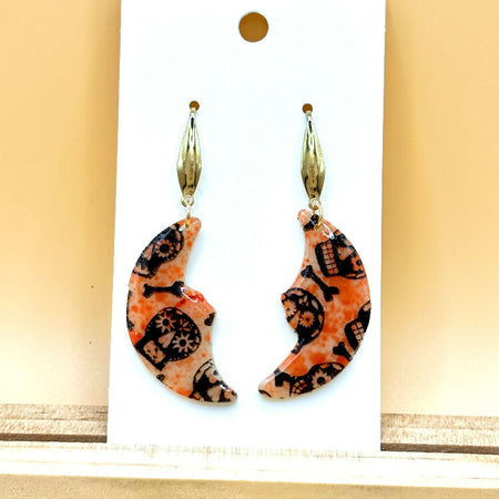 Glow in the Dark Polymer Clay Halloween Earrings with Blood Splatter & sugar skulls