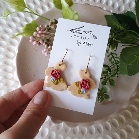 Floral bunny polymer clay earrings- Easter rabbit