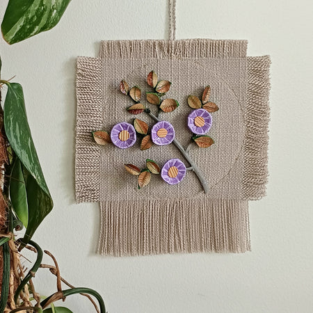 Flower Branch Wall art purple natural clay palm leaf handmade