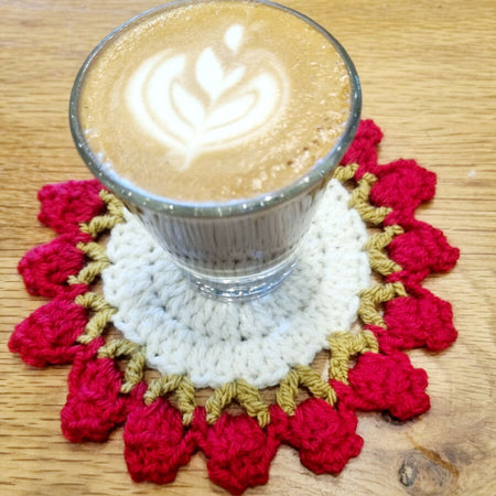 Crochet Coasters | Flower Design | Set of 3 | Red | Pink | Burgundy | Handmade