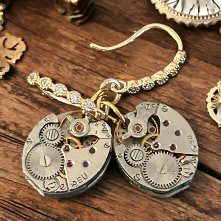 Steampunk vintage watch movement earrings