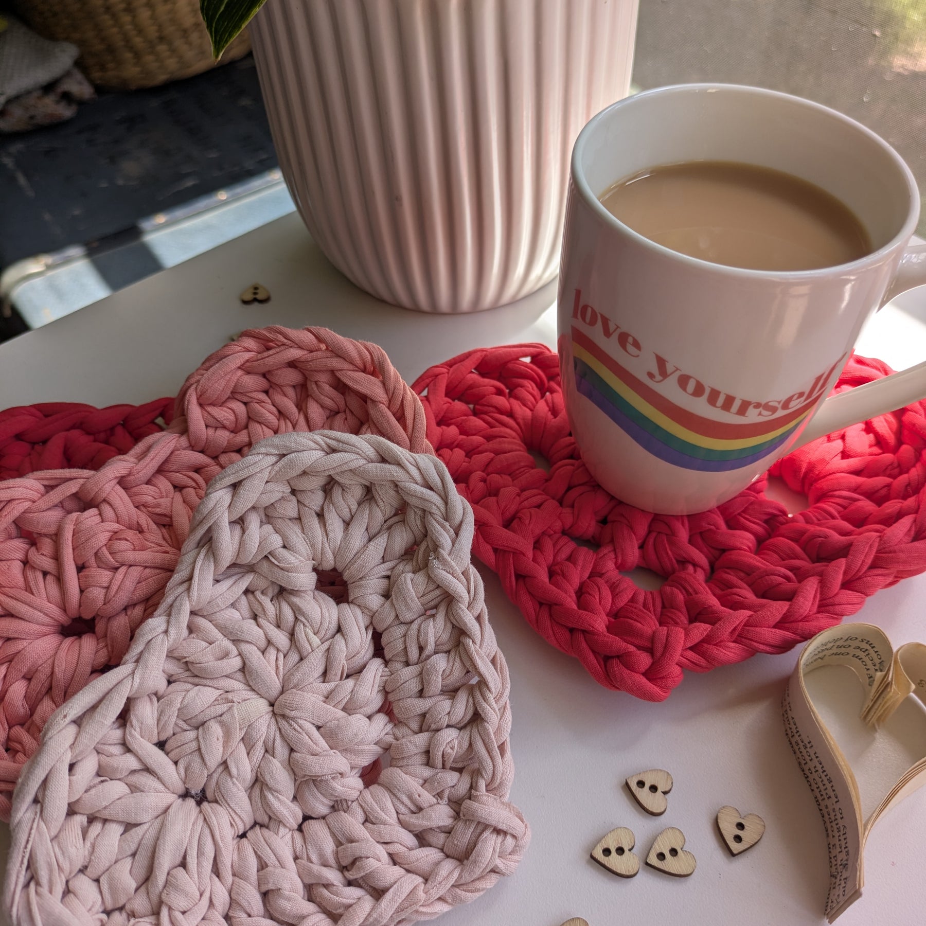 Love Heart Coaster Set Valentines Everyday Home Decor Fun Pink