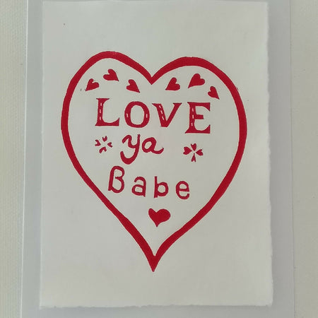 Art linocut original quirky love ya babe