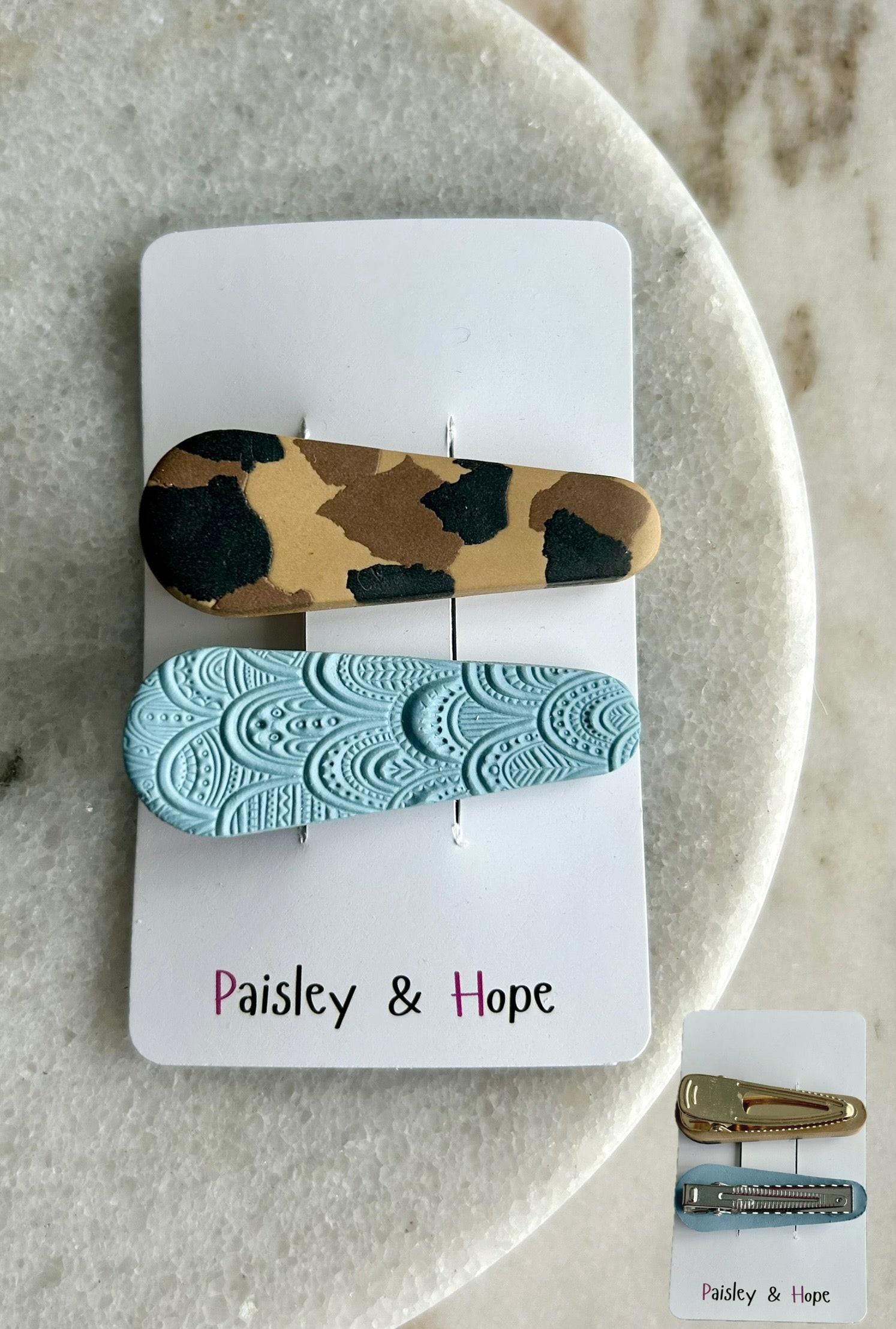 Polymer Clay Hair Clip - pack of 2 - Choose colour/design