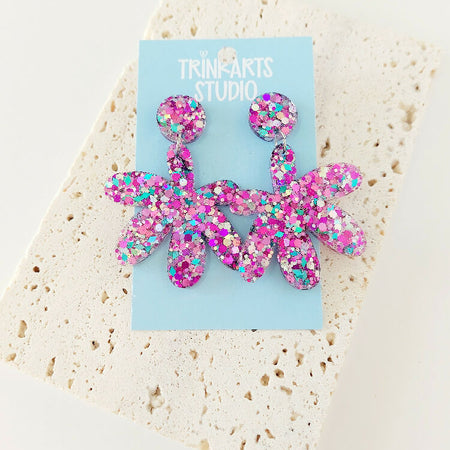Glitter Flower Resin Dangle Earrings
