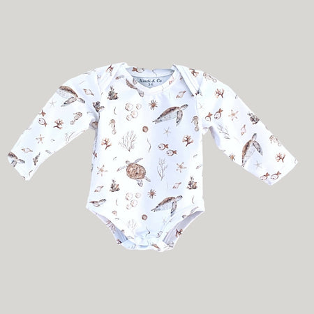 Sea Turtle Knit Print Onesie - Short or Long Sleeve