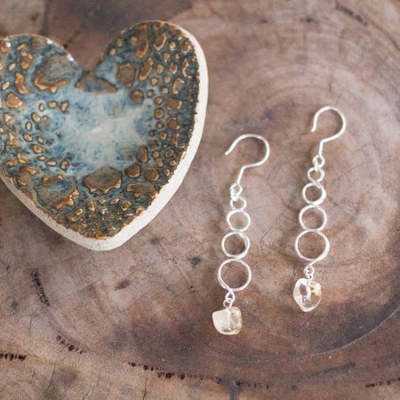 Citrine Gemstone Looped Silver Earrings | Crystal Jewellery