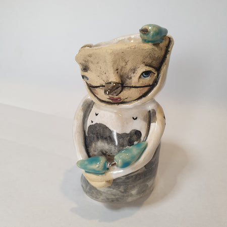little clay person, birds, whimsical