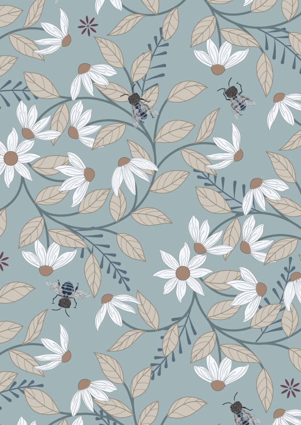 Spring Garden and Blue Bee Blank Greeting Card