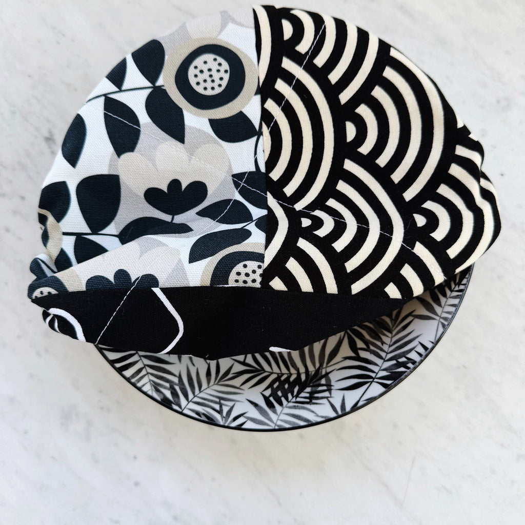 Black and white reusable fabric bowl covers. Set of two. Proofing cloths.