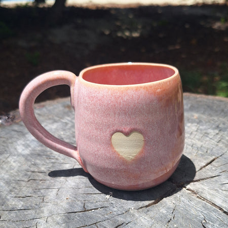 Pottery coffee mug Pink with Love Heart