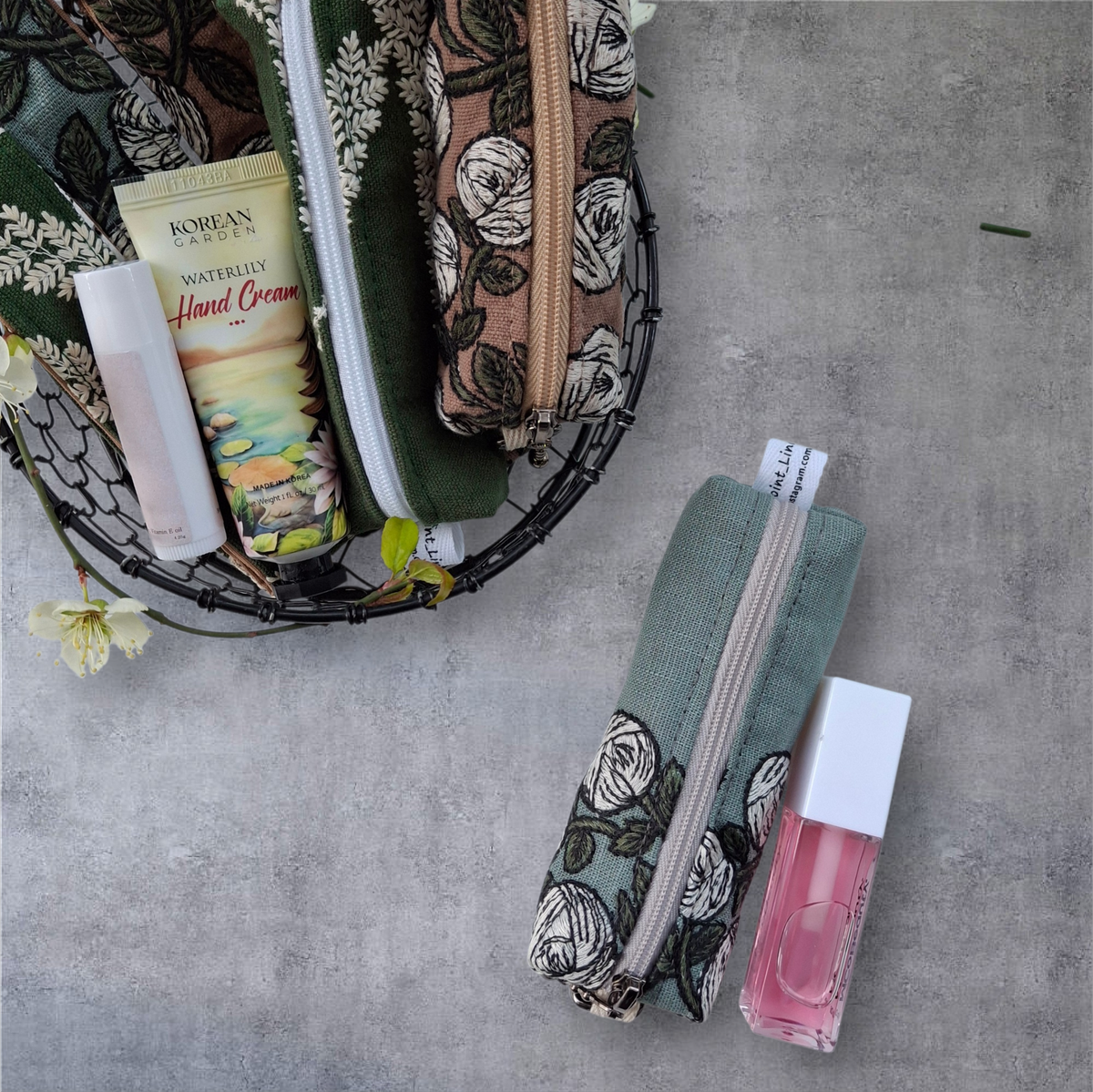 Floral Embroidered Mini Makeup Pouch