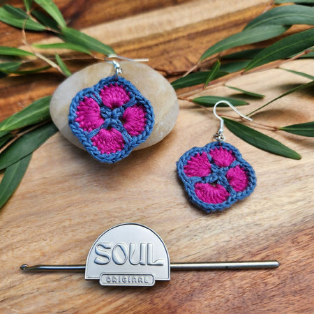 Crochet Earring - Hot Pink Flower