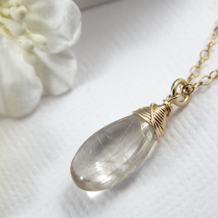 Smooth Golden Rutilated Quartz Necklace Gold Filled