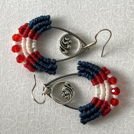 Navy Micro Macrame Earrings +Free Microfibre Pouch