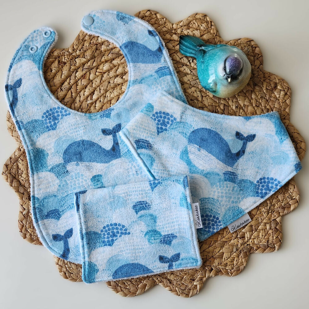 Baby Bibs & Wash Cloth Gift Set Blue & Grey