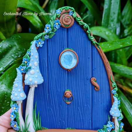 Hand Sculpted Blue Faerie Door – Whimsical Polymer Clay Decoration