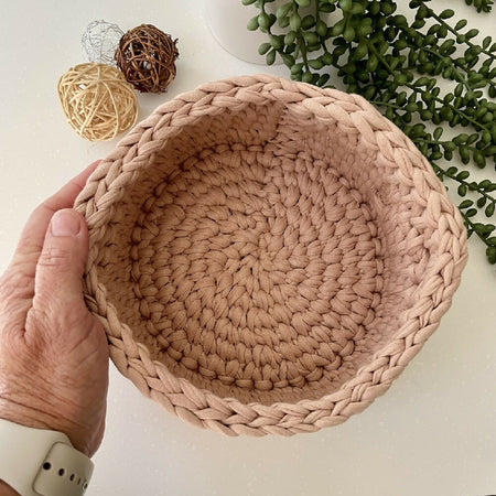Crochet handmade basket with handles | Blush Beige | Medium