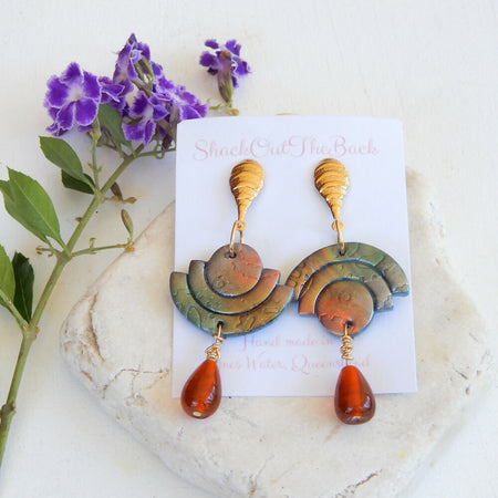 Green & Orange Polymer Clay Earrings 