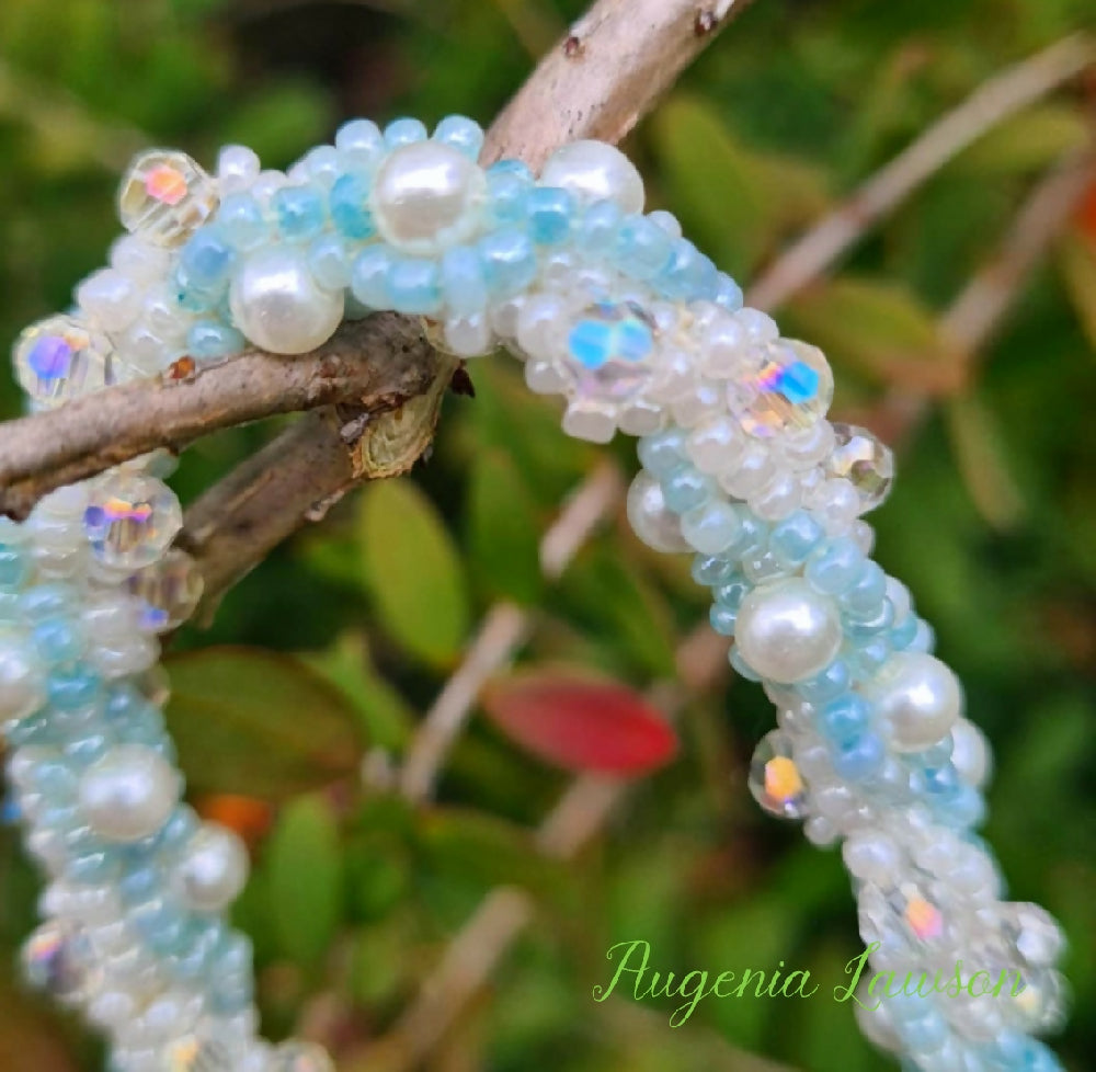 Handmade Sparkly Blue beadwoven necklace