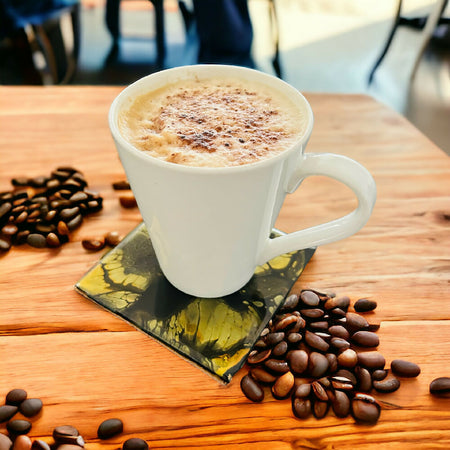 Fluid Art/Resin Drink Coasters (Set of 2) Black/Gold