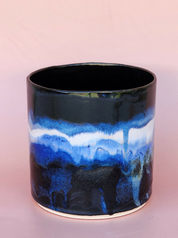 Handmade Ceramic Cover Pot - Black and Blue Neptune Glaze