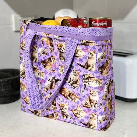 Grocery Tote ... Ginger Cat ... Lined with storage pouch