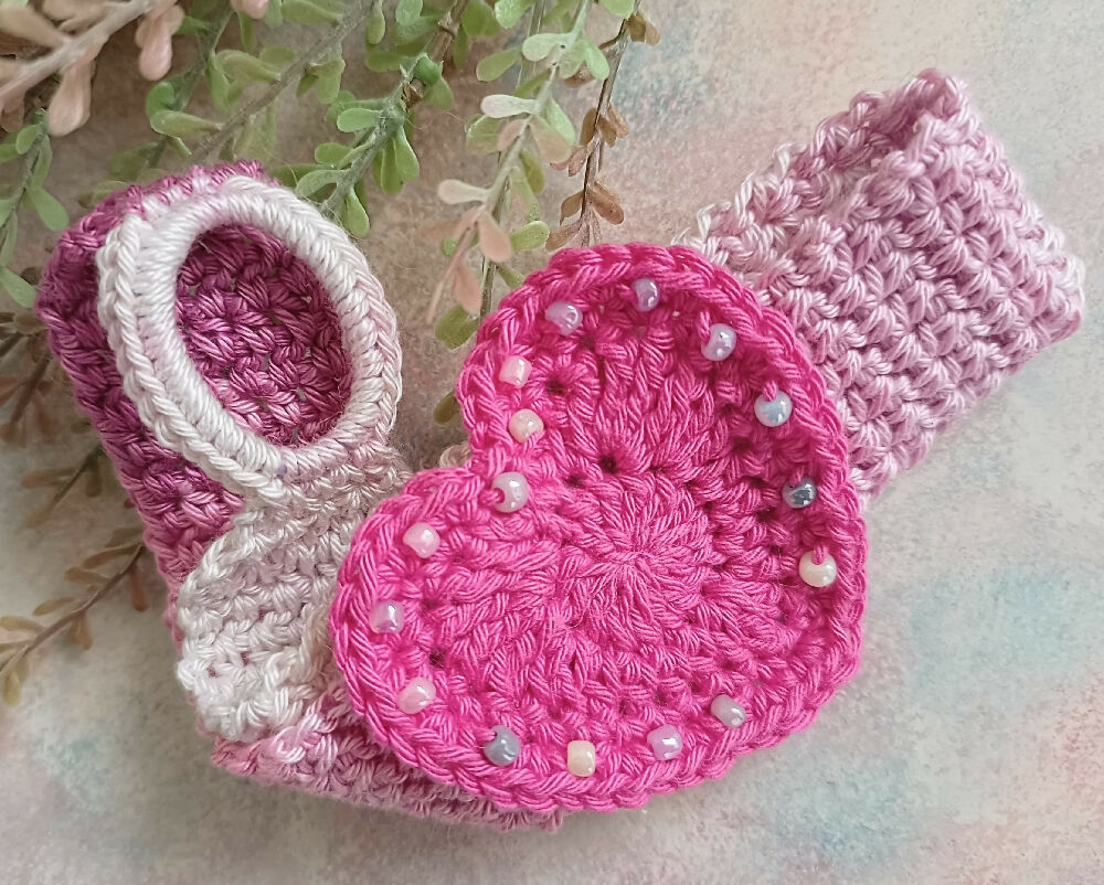 Crochet Headbands with Beaded Heart Applique