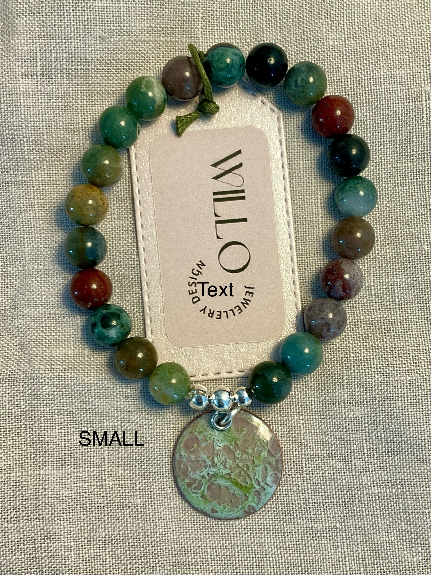 Indian Agate gemstone bracelet with enamel charm