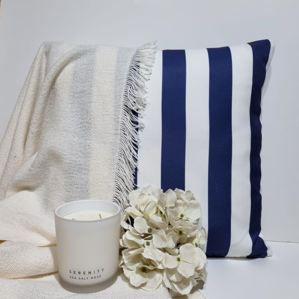 Blue and white striped outdoor cushion cover-Coastal 45x45cm