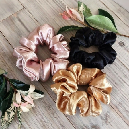 Beautifully soft satin hair scrunchies - Slim, Mid-size or Large
