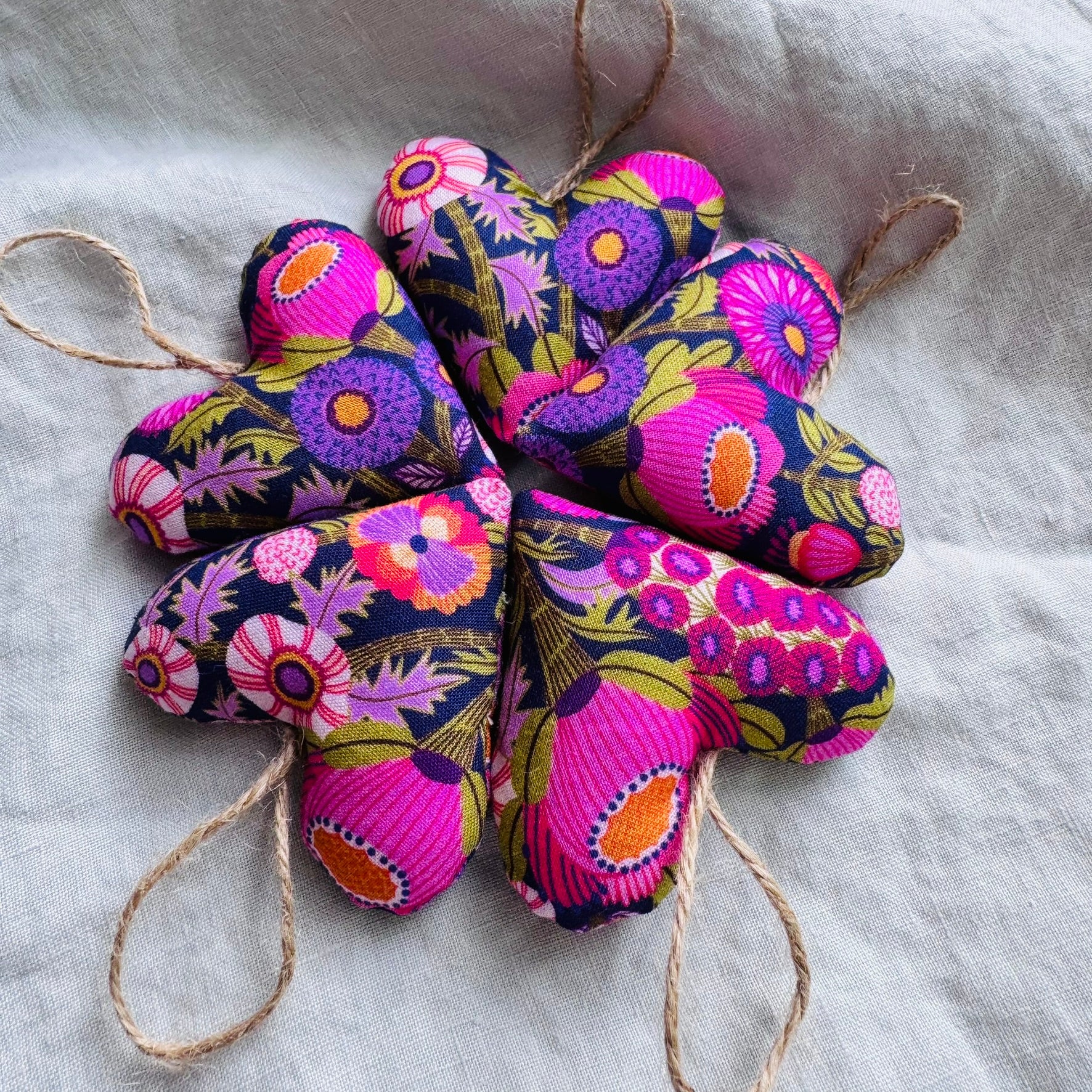 Hearts - purple and pinks with wool filling