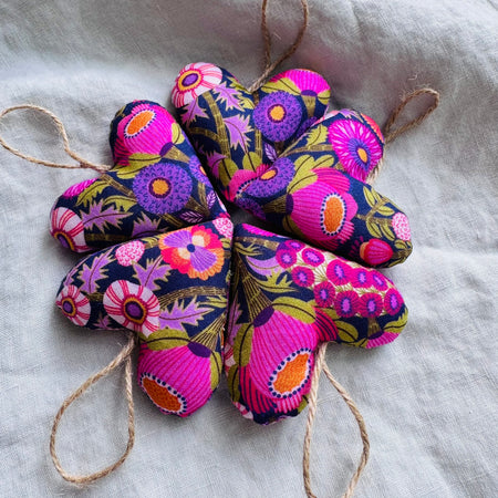 Hearts - purple and pinks with wool filling