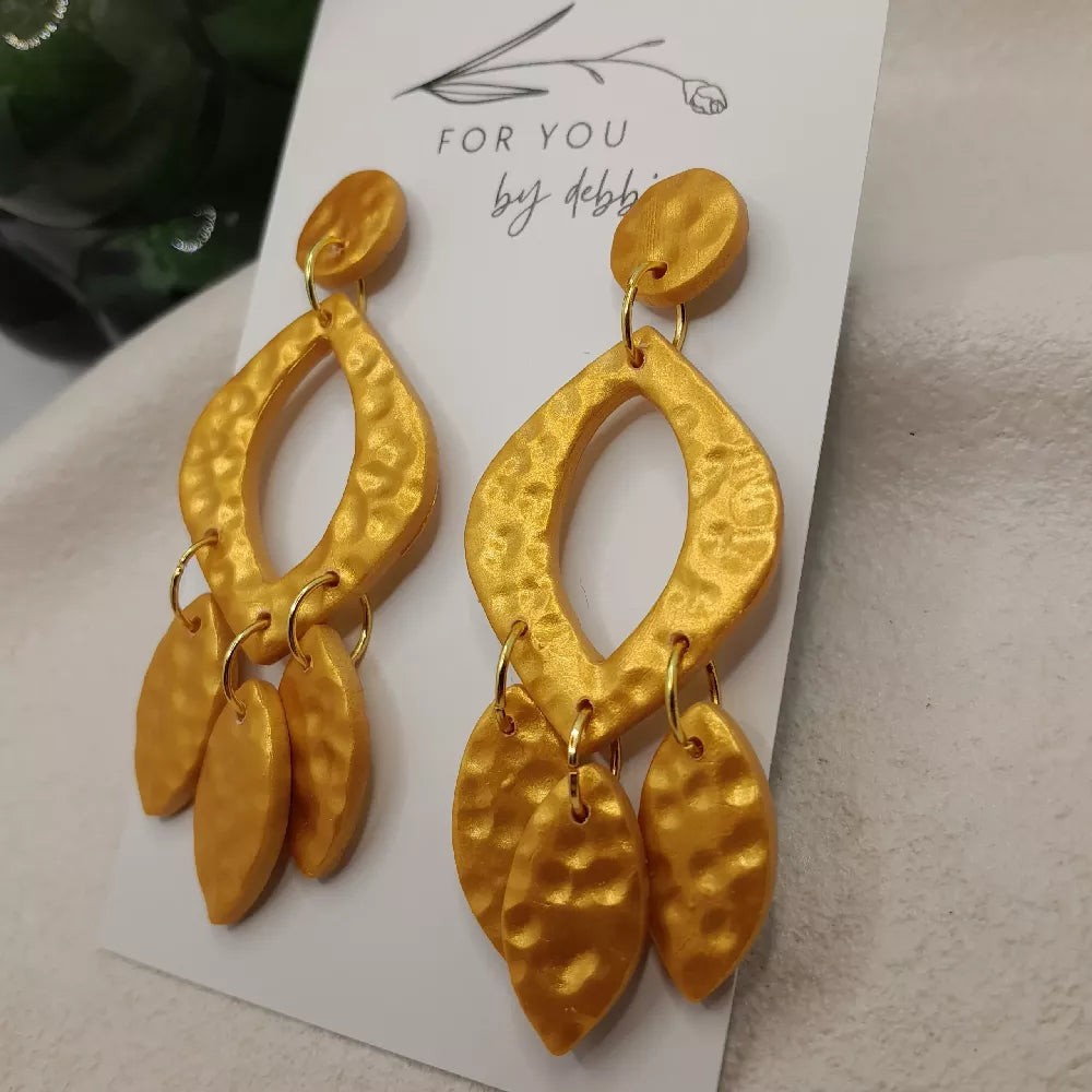 hammered gold polymer clay party earrings - hypoallergenic