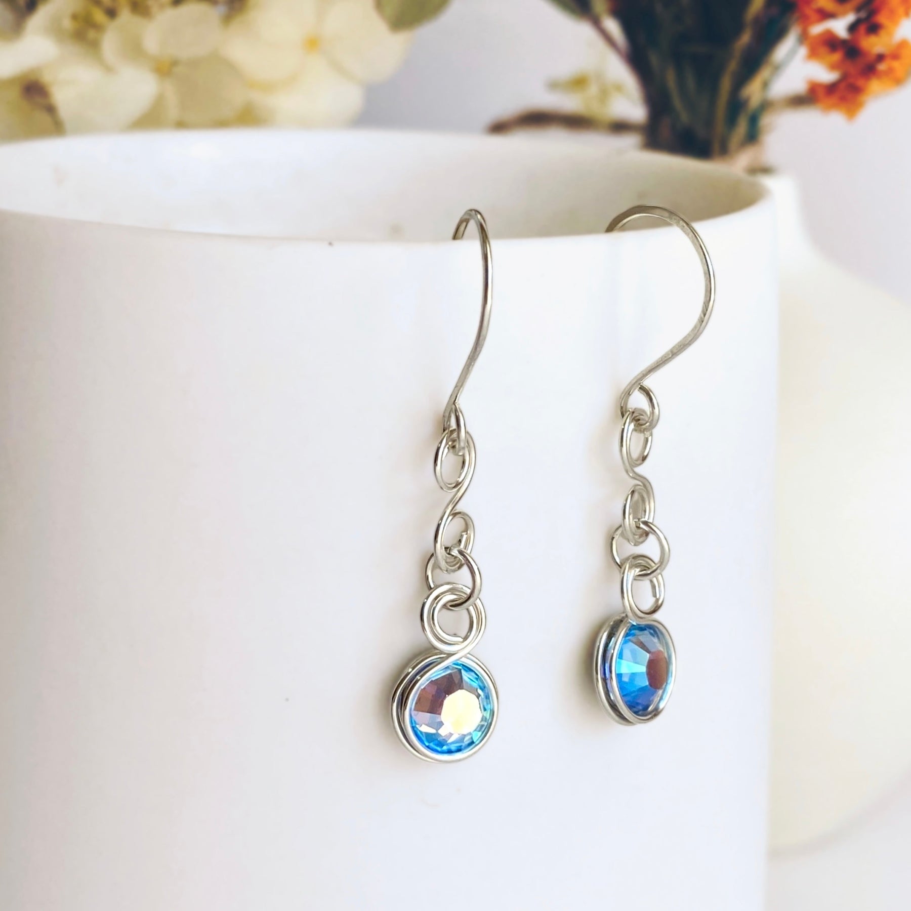 Light sapphire blue crystal dangle earrings | Sterling Silver | September birthstone gift