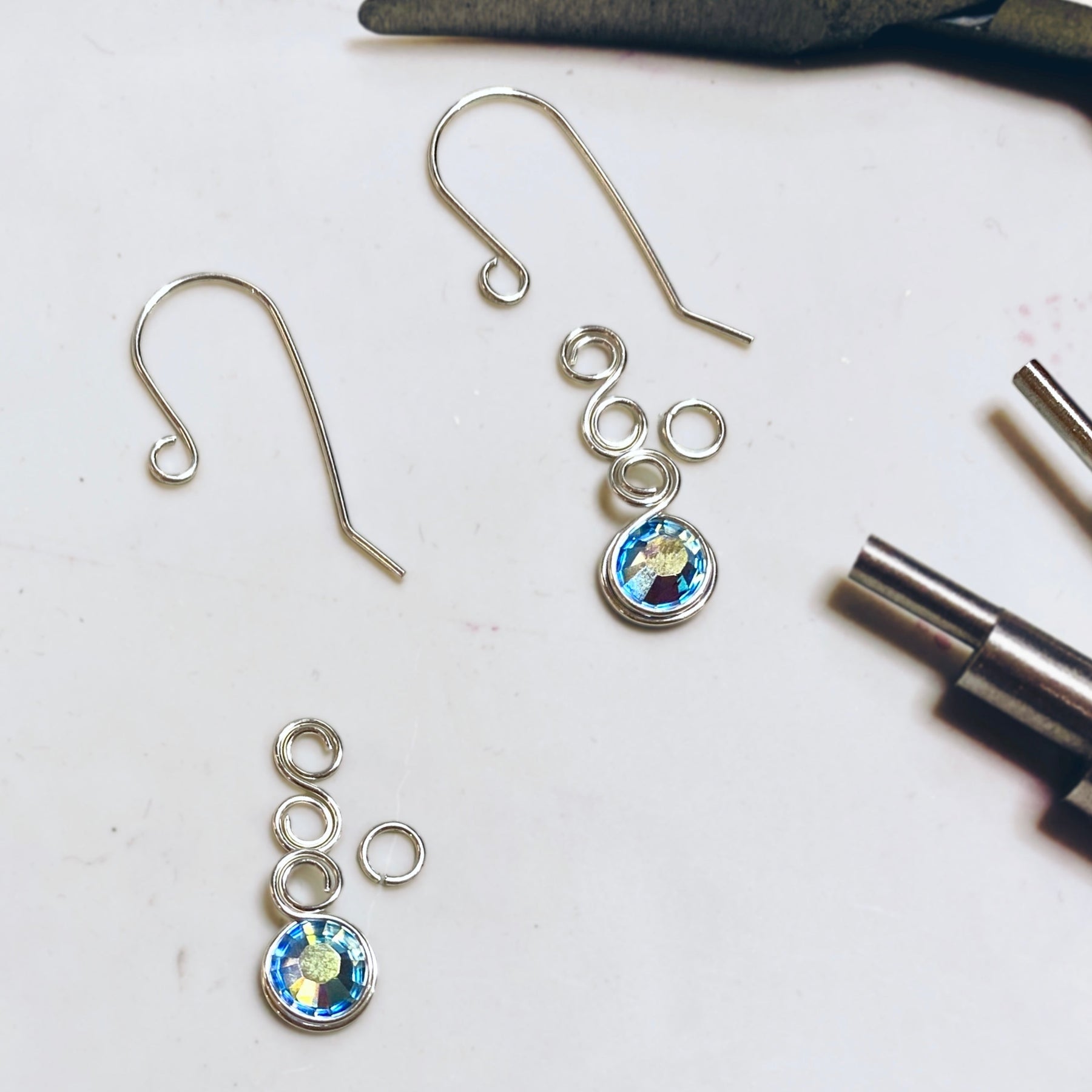 Light sapphire blue crystal dangle earrings | Sterling Silver | September birthstone gift