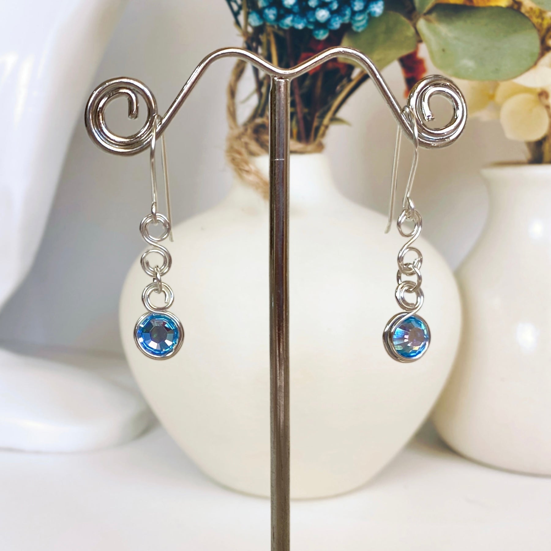 Light sapphire blue crystal dangle earrings | Sterling Silver | September birthstone gift