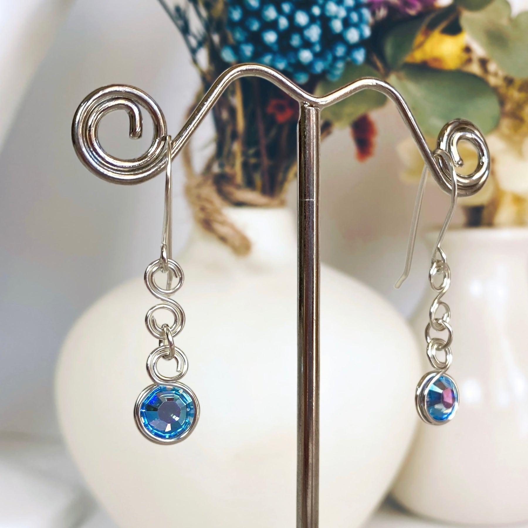 Light sapphire blue crystal dangle earrings | Sterling Silver | September birthstone gift