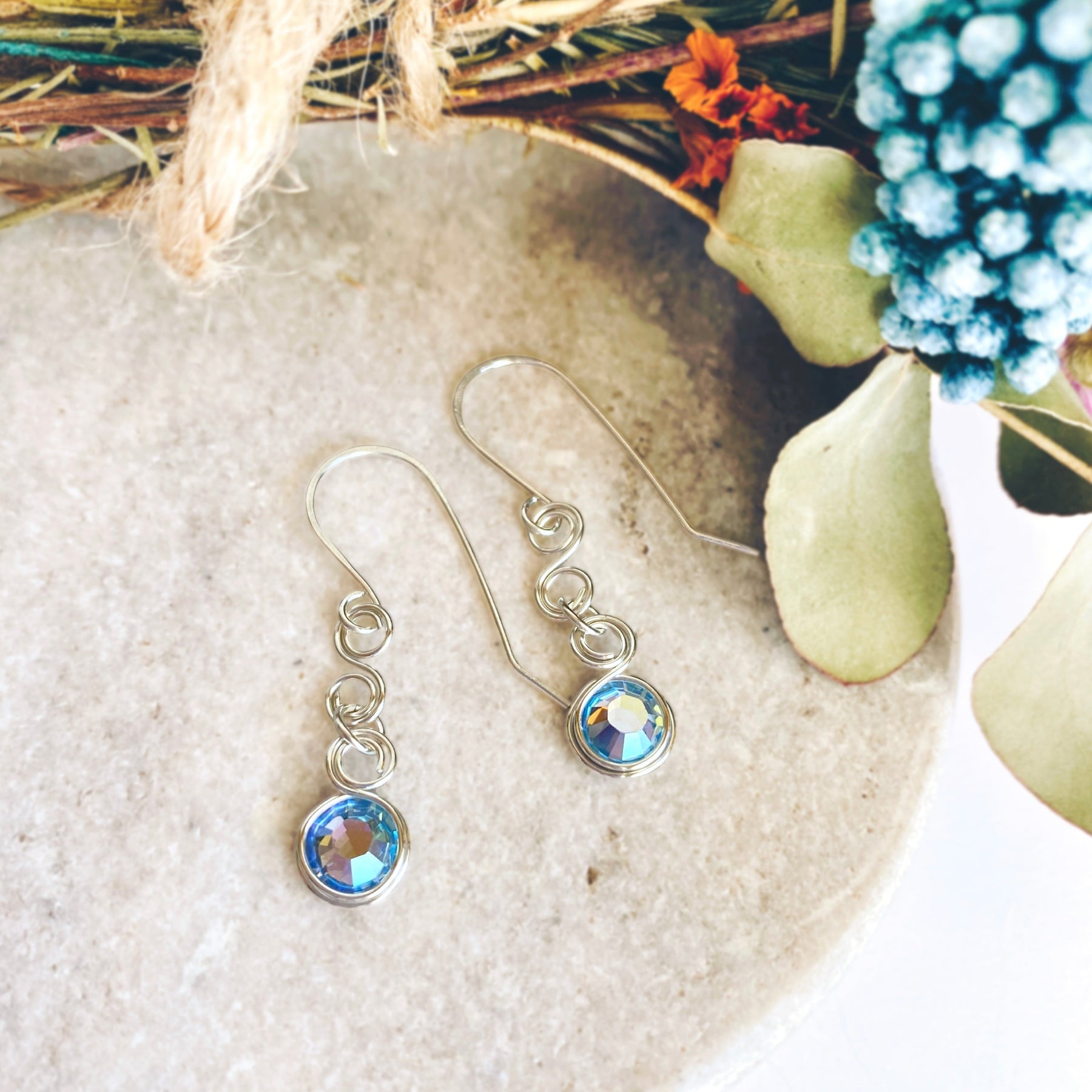 Light sapphire blue crystal dangle earrings | Sterling Silver | September birthstone gift