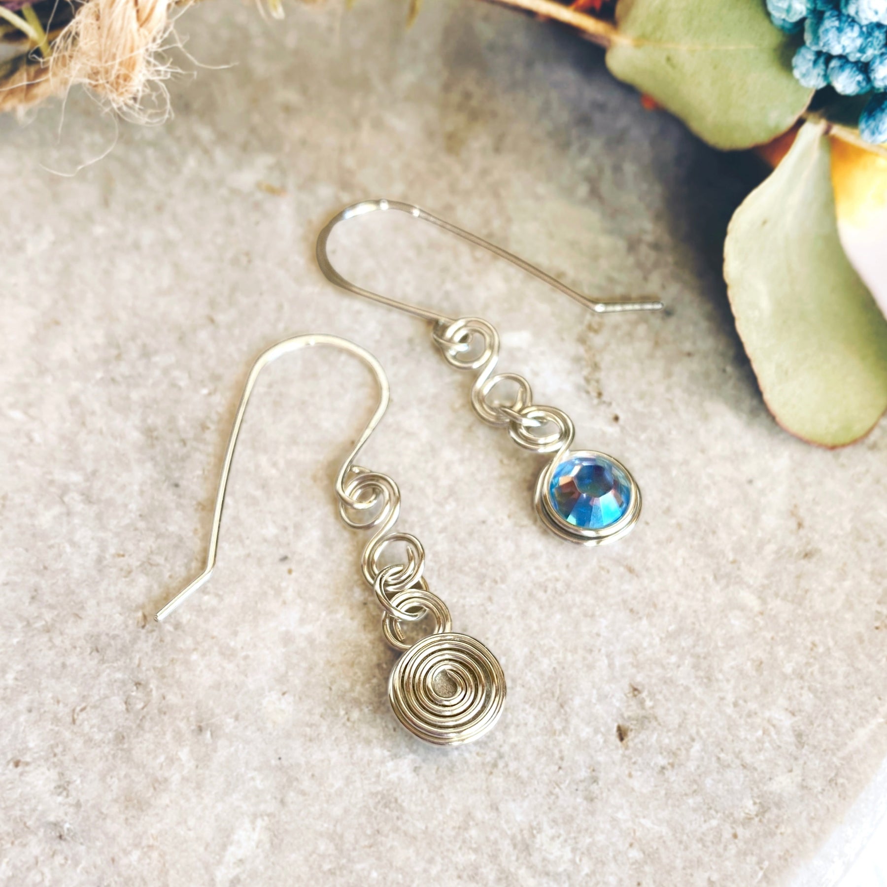 Light sapphire blue crystal dangle earrings | Sterling Silver | September birthstone gift