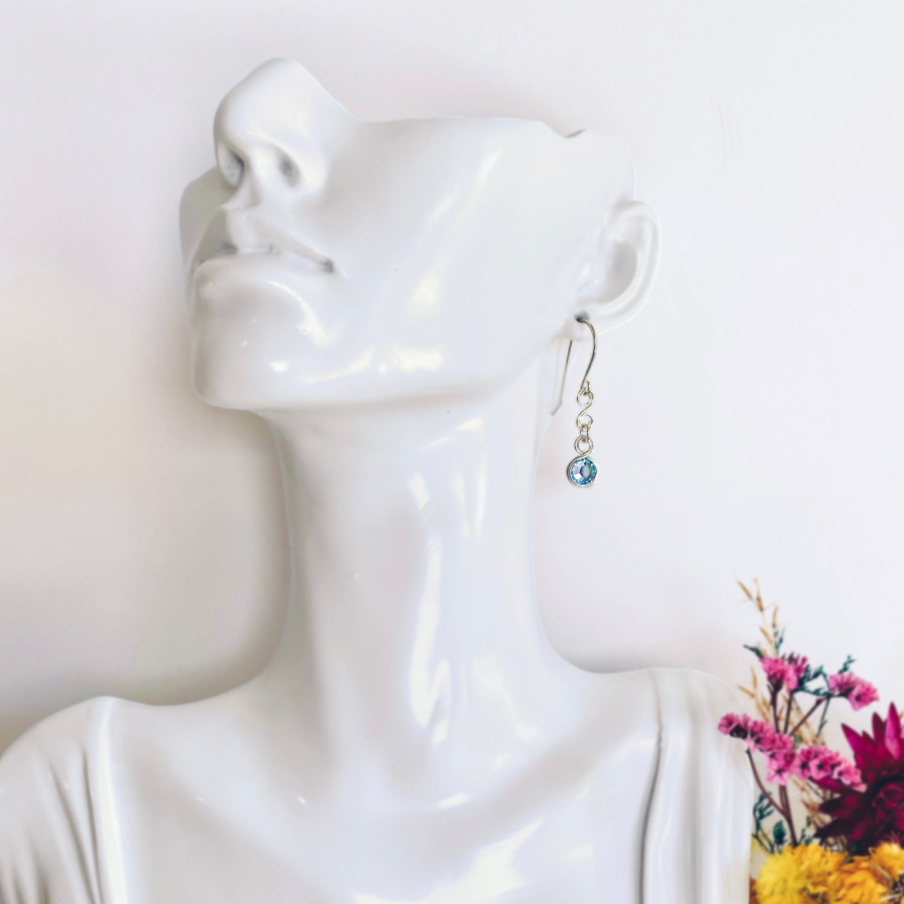 Light sapphire blue crystal dangle earrings | Sterling Silver | September birthstone gift