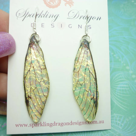 Yellow Shimmer Butterfly Wing Earrings Fairy Jewellery