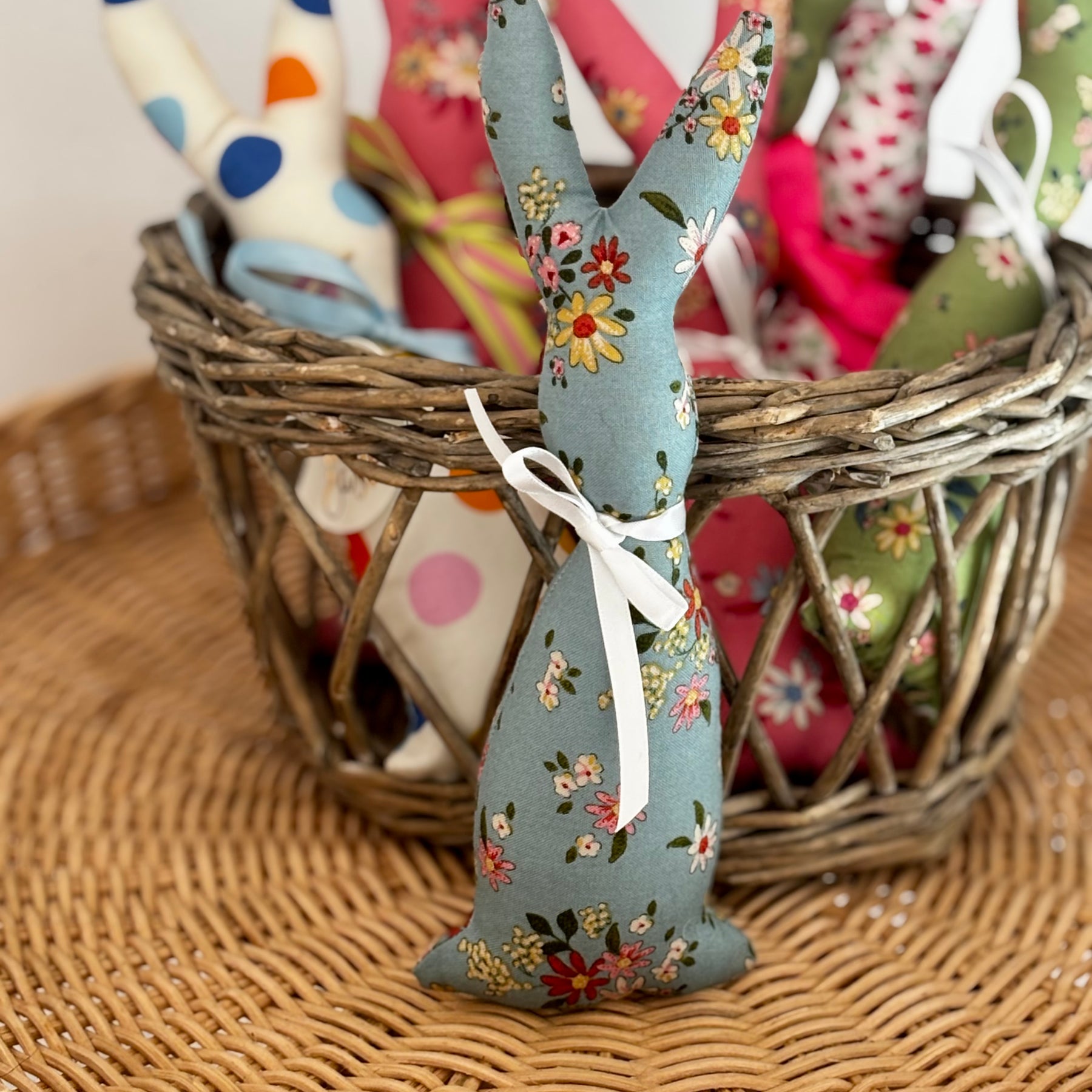 Blue Handmade Fabric Easter Bunny