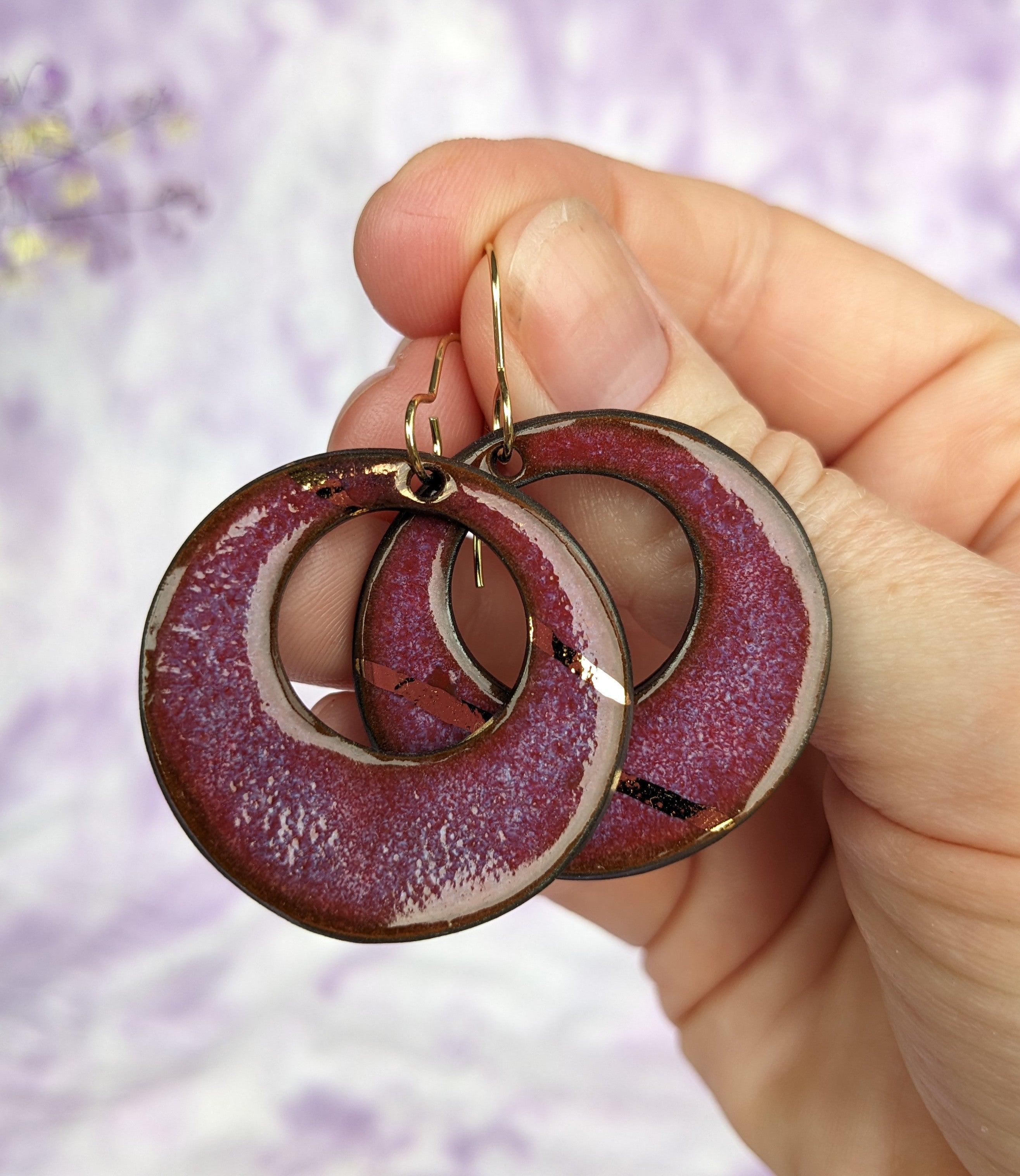 Raspberry Hoop Earrings. Lightweight, ceramic, dangle earrings