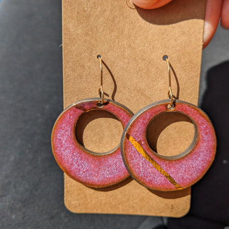 Raspberry Hoop Earrings. Lightweight, ceramic, dangle earrings