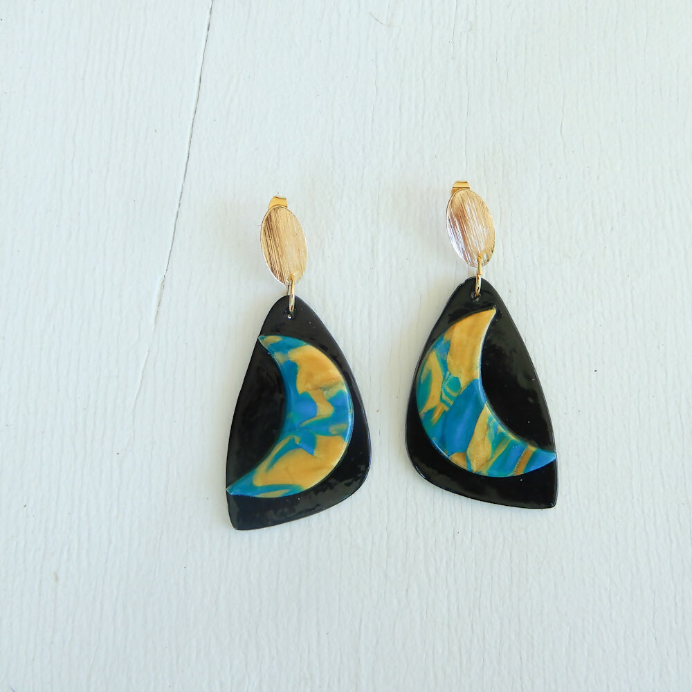 Layered Polymer Clay Earrings "Midnight"