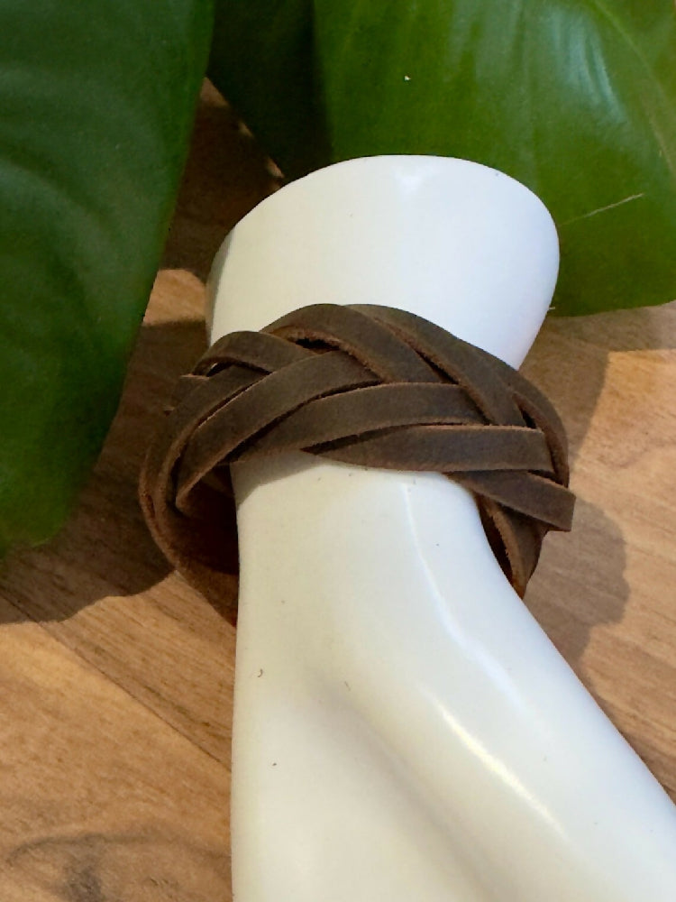 Brown Mystery Braid Leather Cuff Bracelet