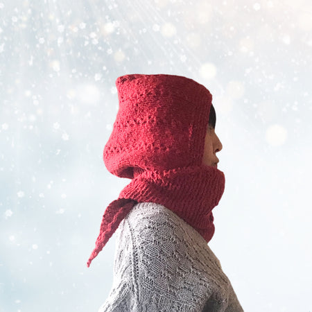 Hand knit Hood Scarf for Adult (M) -Red Hat Balaclava