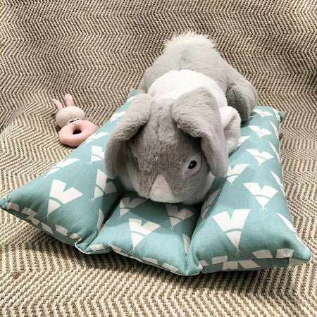 Rabbit bed , aqua and white teepee print. Pet bed