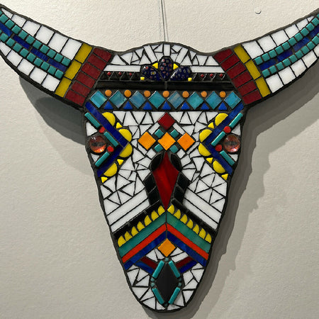 ‘LONGHORN’. Stained Glass Mosaic Longhorn Wall Art